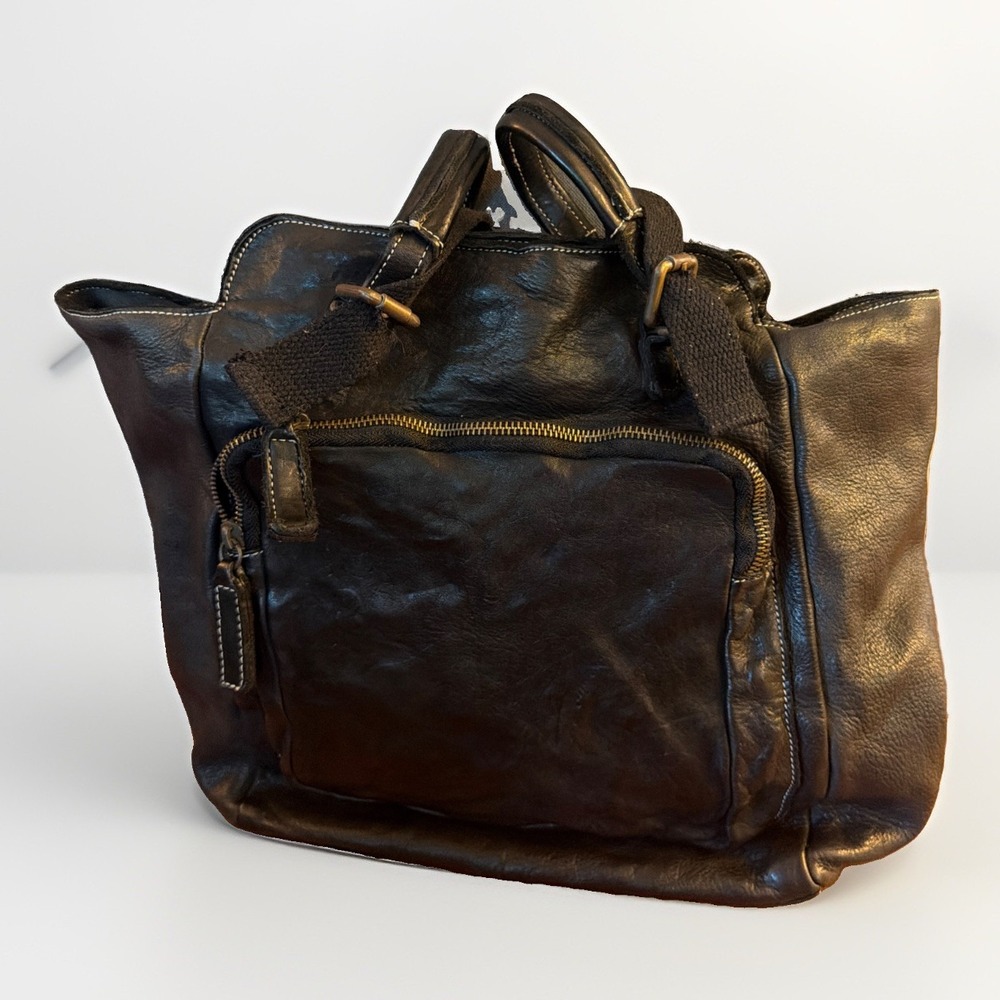 Costanza Rota Large Black Leather Tote Backpack Straps
